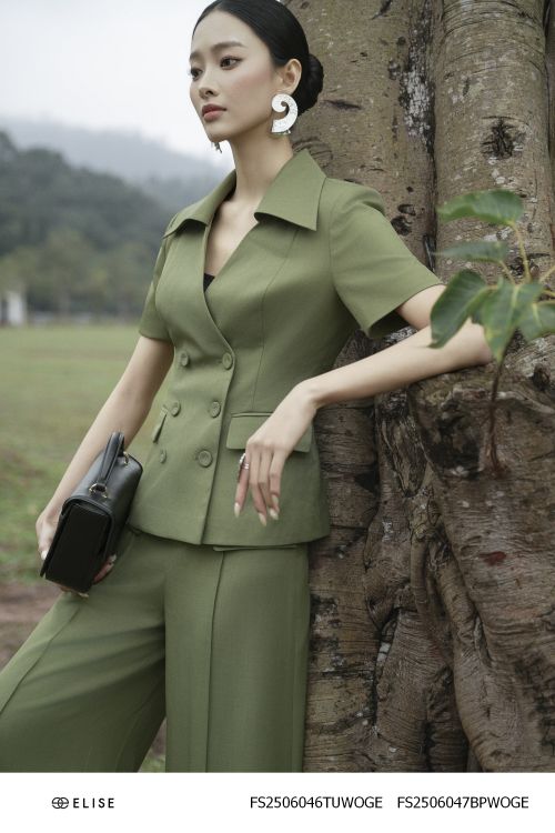 VEST XANH OLIU CỔ V