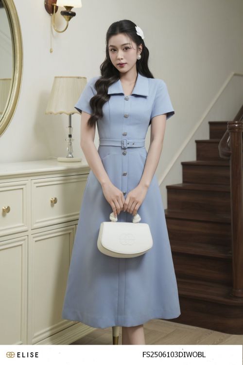 ĐẦM TUYTSY XANH CỔ ĐỨC ĐAI EO