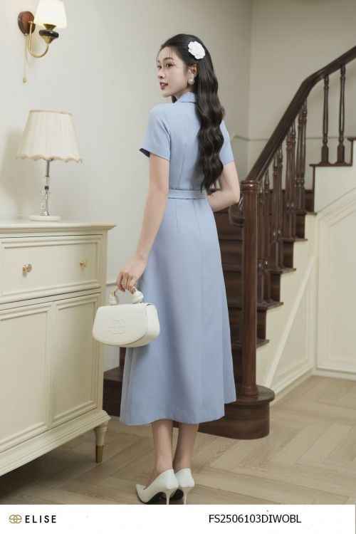 ĐẦM TUYTSY XANH CỔ ĐỨC ĐAI EO