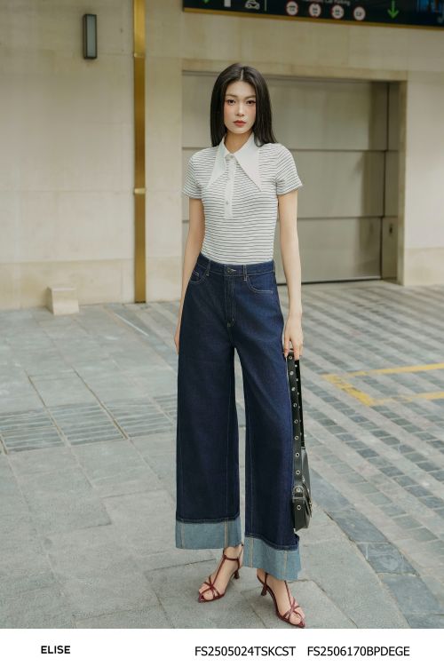 QUẦN DENIM SUÔNG XANH CHÀM GẤU LƠ VÊ