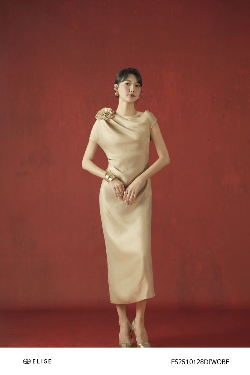 ĐẦM TAFTA BE HOA CÀI VAI NHÚN LỆCH