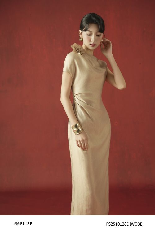 ĐẦM TAFTA BE HOA CÀI VAI NHÚN LỆCH