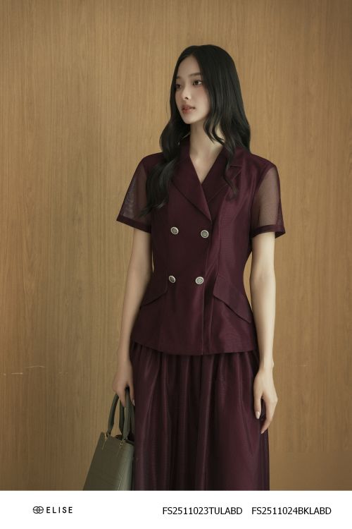 VEST LƯỚI ĐỎ NÂU NẮP TÚI CHÉO ĐAI EO