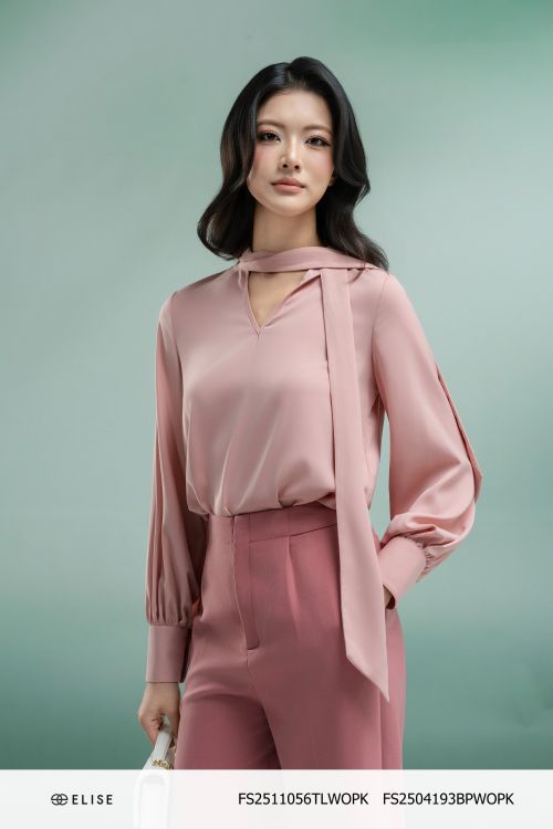 SƠ MI HỒNG PHẤN KHĂN CỔ