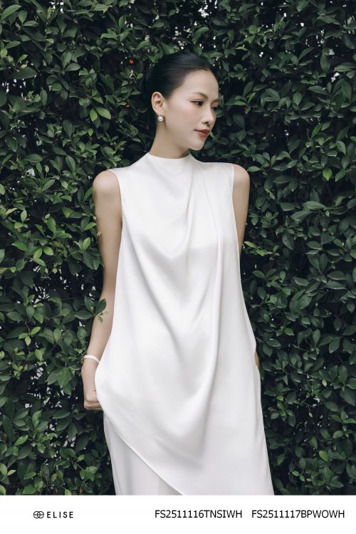 ÁO LỤA TRẮNG PHỦ TÀ CHÉO NHÚN VAI