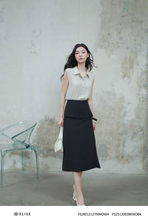 CV TUYTSY ĐEN VẠT PHỦ LỆCH XẺ SAU