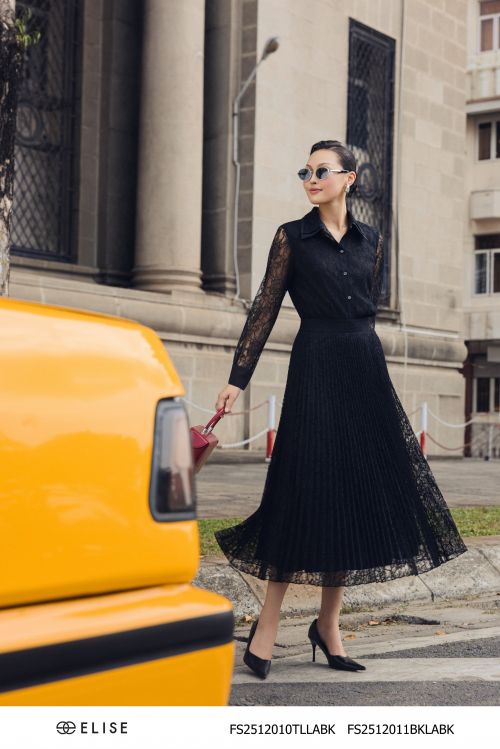 CHÂN VÁY REN HOA ĐEN DẬP LY