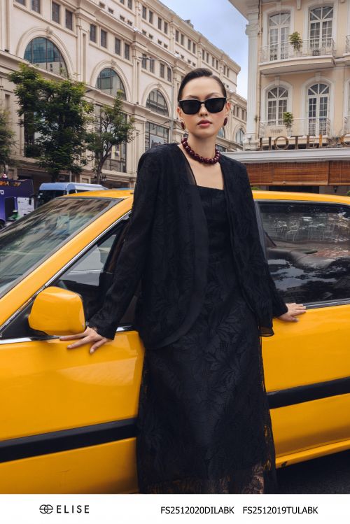 VEST HOA ĐEN PHỐI VẠT TƠ