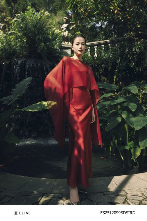 SET ĐẦM LỤA ĐỎ PHỐI KHĂN CHOÀNG VOAN