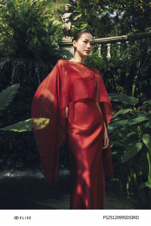 SET ĐẦM LỤA ĐỎ PHỐI KHĂN CHOÀNG VOAN