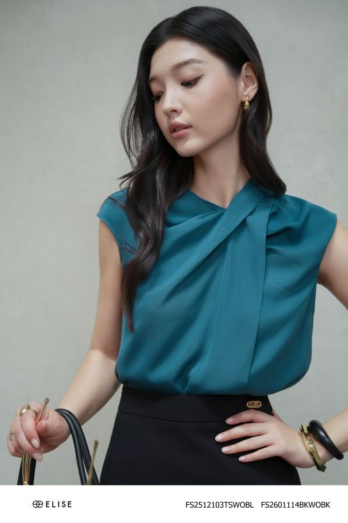 ÁO XANH VẠT CHỒNG XẾP LY CỔ