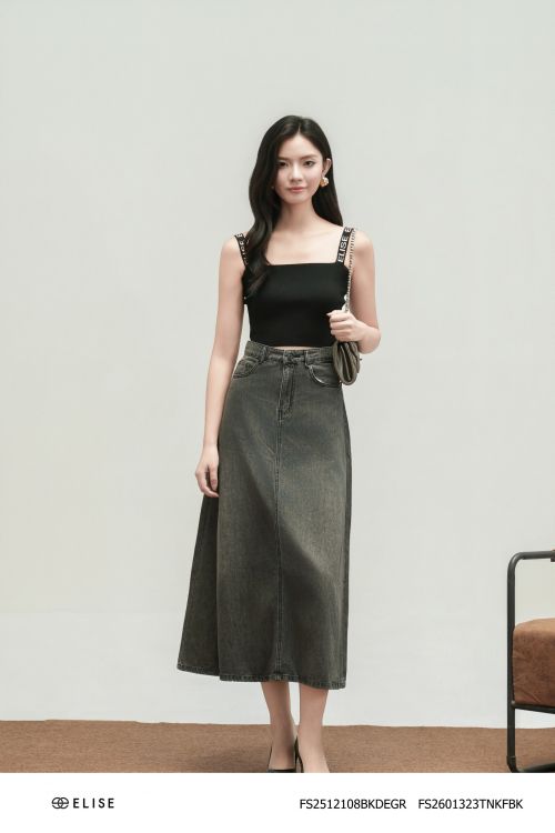 CHÂN VÁY DENIM GHI DÁNG A DÀI