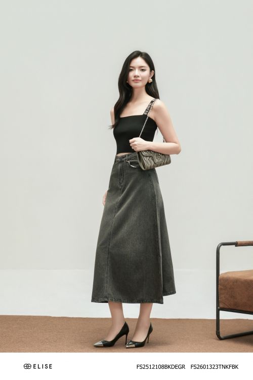 CHÂN VÁY DENIM GHI DÁNG A DÀI