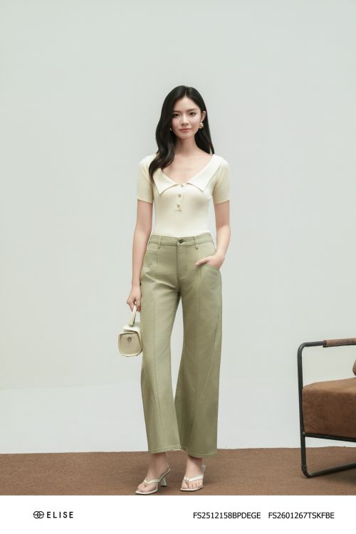 QUẦN JEANS XANH BƠ ĐÍNH LOGO