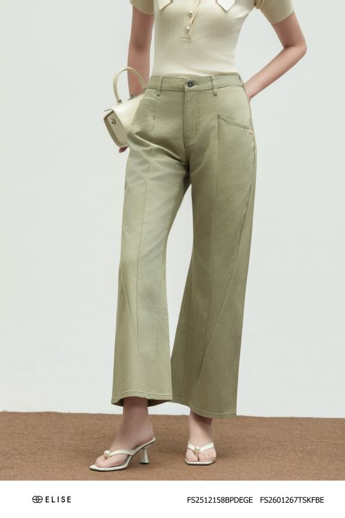 QUẦN JEANS XANH BƠ ĐÍNH LOGO