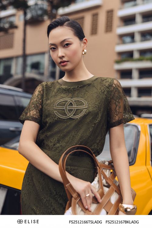 ÁO REN HOA XANH RÊU BÔ ĐÊ LOGO