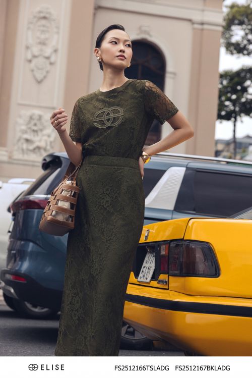 JUPE REN HOA XANH RÊU XẺ SAU