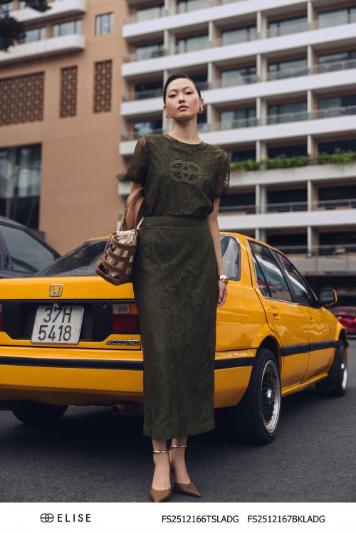 JUPE REN HOA XANH RÊU XẺ SAU