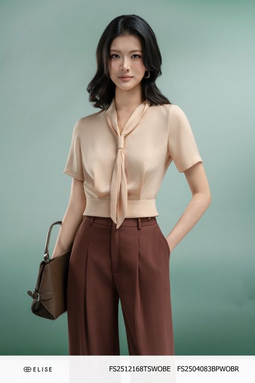 SM TUYTSY LỤA MÀU BE VÀNG VẠT CỔ