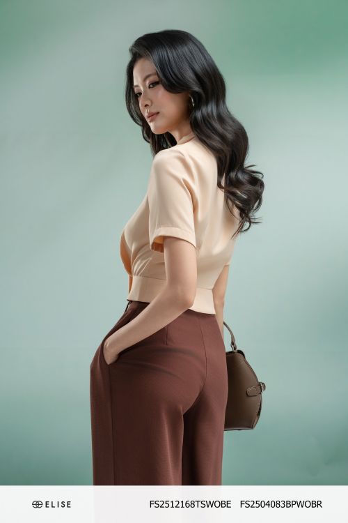 SM TUYTSY LỤA MÀU BE VÀNG VẠT CỔ