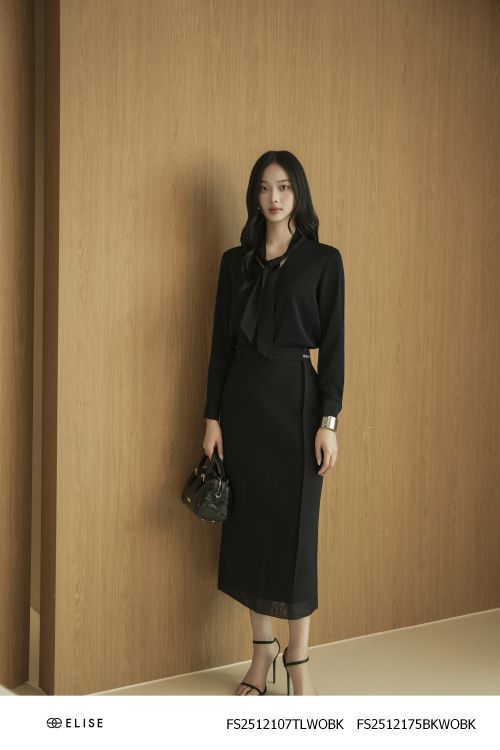 JUPE BÚT CHÌ PHỐI VẠT TƠ ĐEN