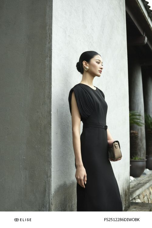 ĐẦM TUYTSY ĐEN TAY PHỐI CHIFFON DẬP LY