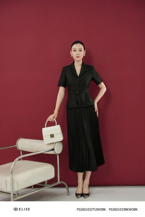 CHÂN VÁY TAFTA ĐEN DẬP LY