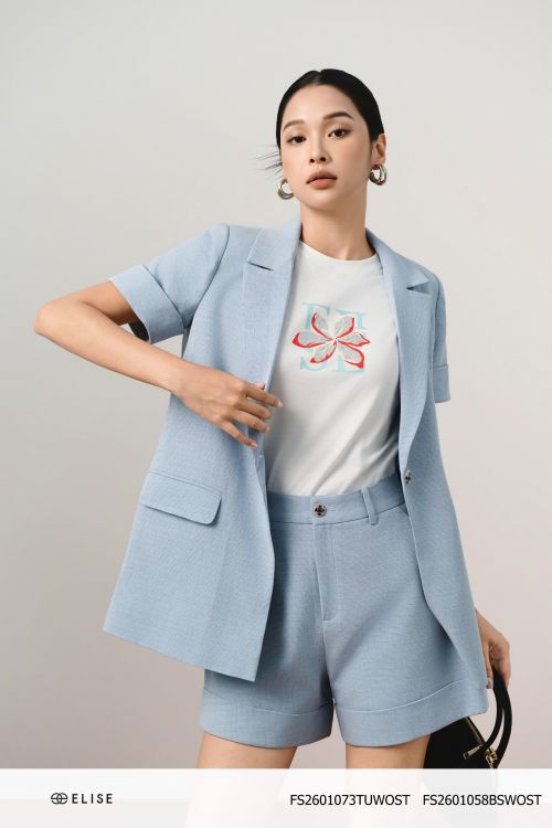 VEST SỢI KẺ XANH TAY LẬT