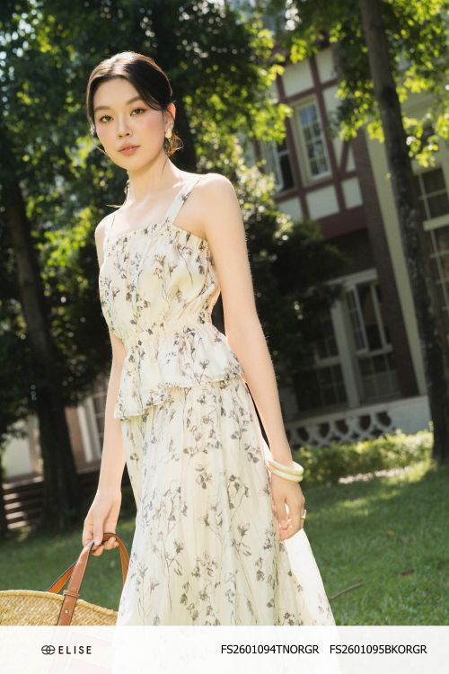 CHÂN VÁY XẾP NHÚN EO HT HOA XÁM