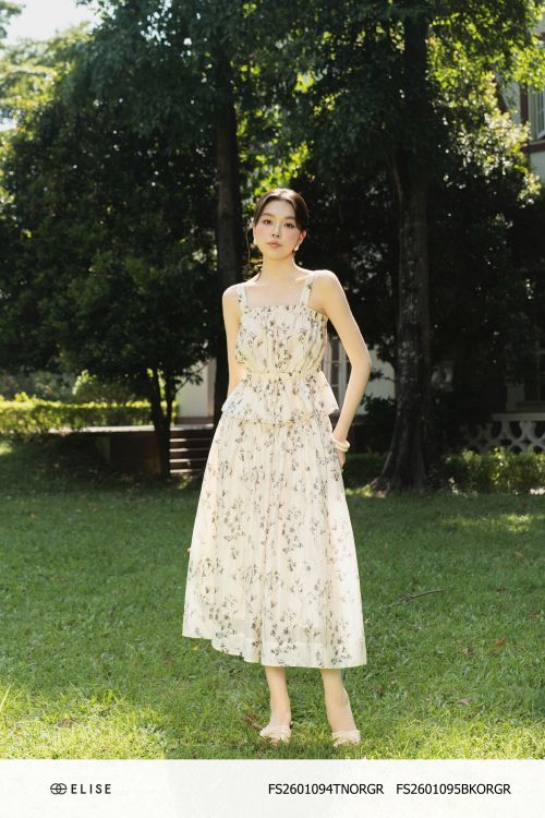 CHÂN VÁY XẾP NHÚN EO HT HOA XÁM