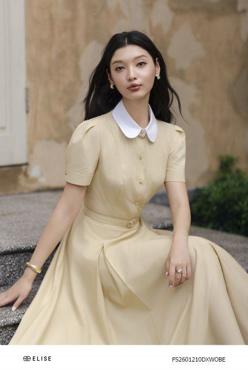 ĐẦM THÔ PHỐI CỔ ĐAI EO