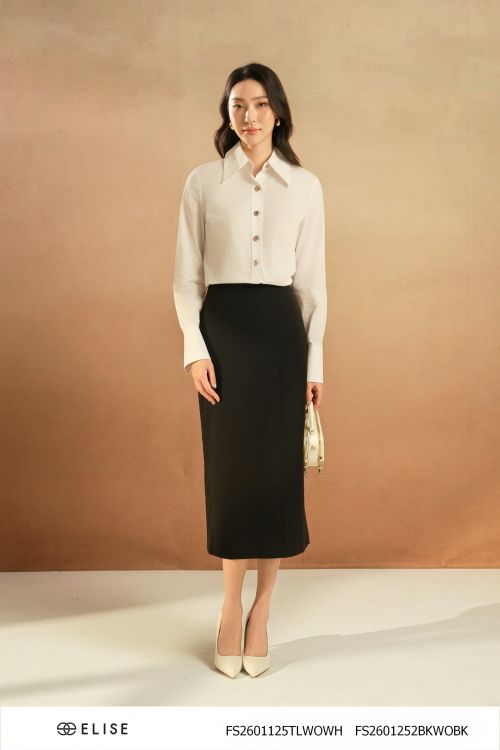 JUPE ĐEN VÂN SỢI KIM TUYẾN XẺ SAU