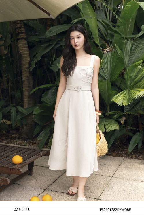 ĐẦM LINEN ĐAI EO CHẠY DÂY HOA