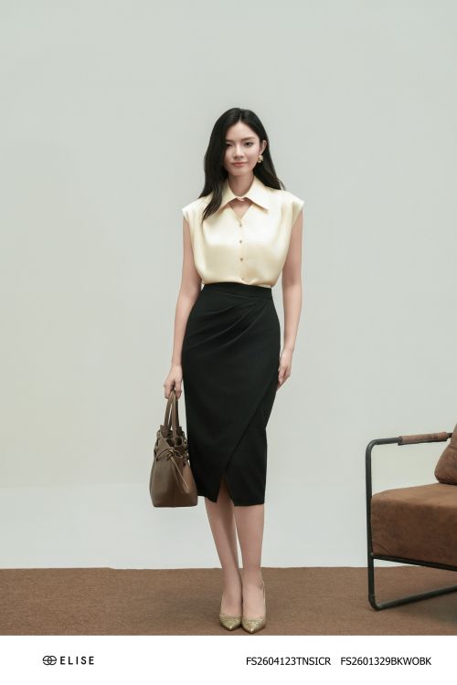JUPE BÚT CHÌ ĐEN VẠT CHỒNG XẾP LY