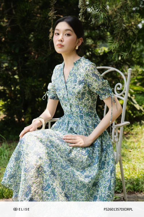 ĐẦM TƠ HT HOA NHÍ XANH CỔ V
