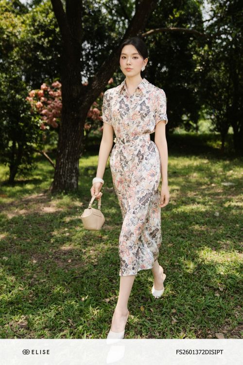 ĐẦM LỤA HT HOA ĐAI EO