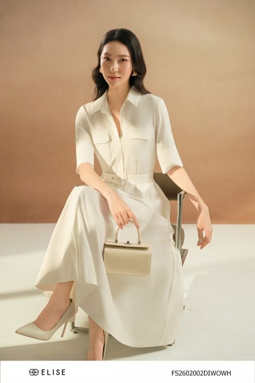 ĐẦM KAKI TRẮNG ĐAI EO