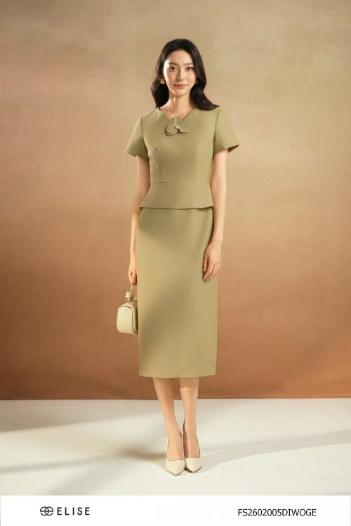 ĐẦM TUYTSY XANH CỐM PEPLUM