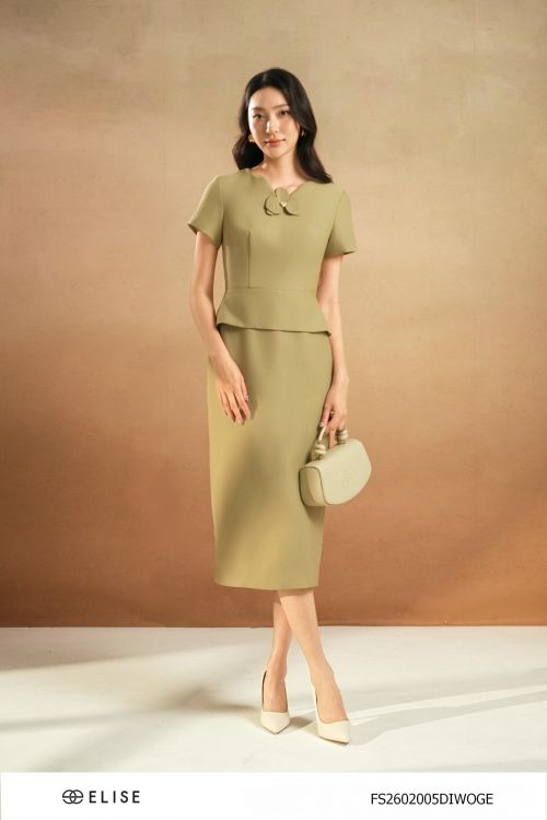 ĐẦM TUYTSY XANH CỐM PEPLUM