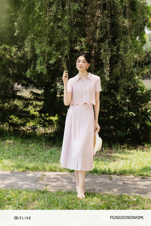 ĐẦM HỒNG TÚI ỐP THÊU BÔ ĐÊ