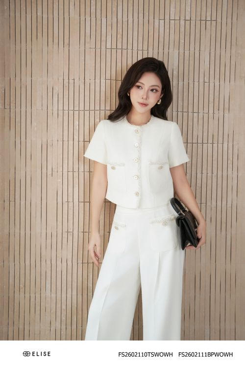 ÁO TRẮNG TÚI ỐP CỔ TRÒN