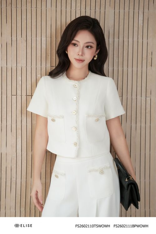 ÁO TRẮNG TÚI ỐP CỔ TRÒN