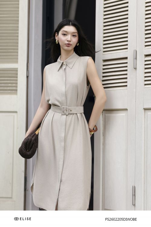 ĐẦM LINEN BE GHI SÁT NÁCH ĐAI EO