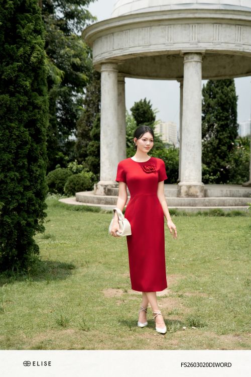 ĐẦM BÚT CHÌ ĐỎ ĐÍNH HOA XẺ SAU