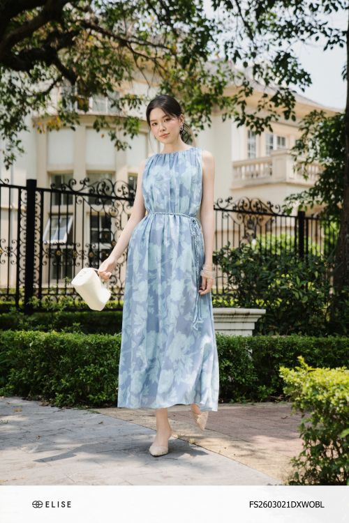 ĐẦM MAXI HT HOA XANH TẾT DÂY ĐAI