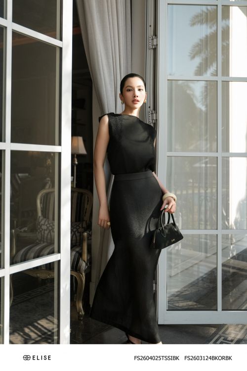 JUPE TƠ ĐEN XẺ BÊN
