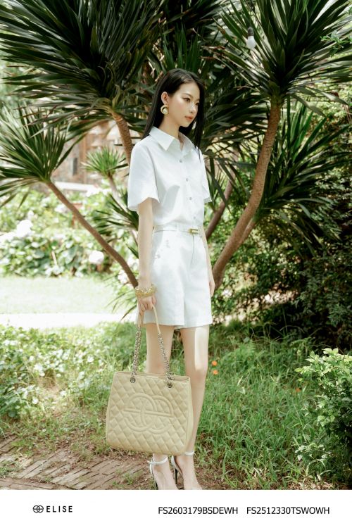 QUẦN SOOC DENIM TRẮNG TÚI CHÉO