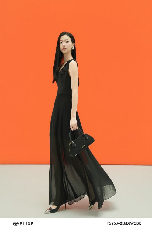 ĐẦM TAFTA LỤA ĐEN PHỐI CHIFFON