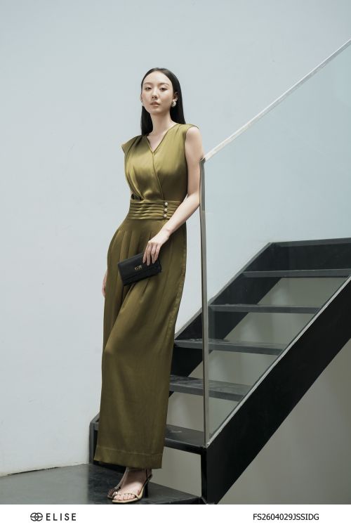 JUMPSUIT DÀI XANH RÊU XẾP LY