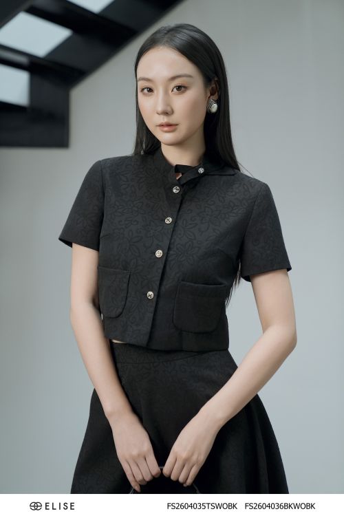 ÁO TUYTSY ĐEN VÂN HOA ỐP TÚI